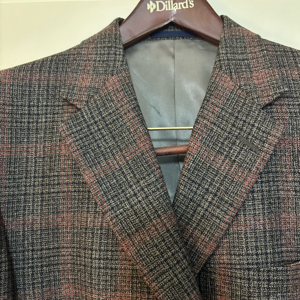 DANIEL CREMIEUX 44L Wool Blazer Glen Plaid Red Windowpane Check Sport Coat